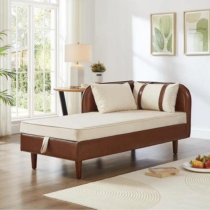 Modern Comfort Chaise Lounge, Deep-Seat Sofa with Velvet & Wood Frame