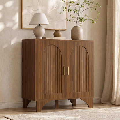 Mid Century Modern Buffet Cabinet Arched Doors Walnut Storage Sideboard