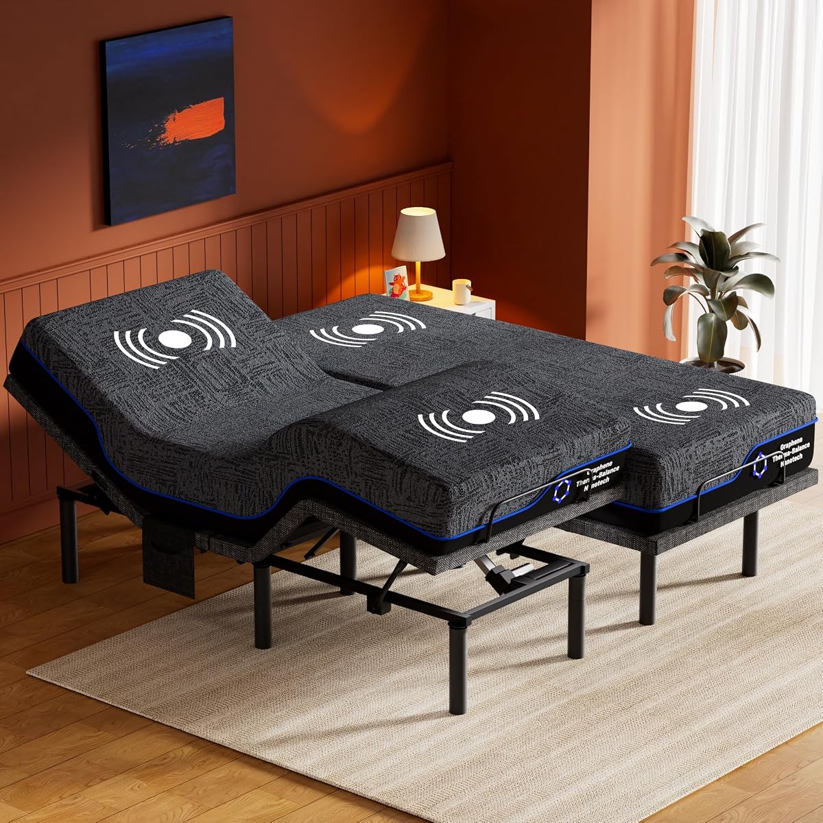 Amada Split King Adjustable Bed Frame and 14 Inch Cooling Gel Memory Foam