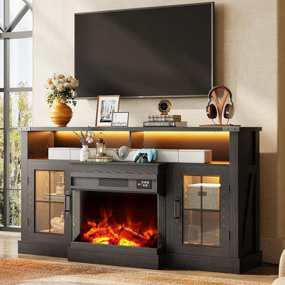 3-Sided Glass Electric Fireplace TV Stand for 65 Inch TV
