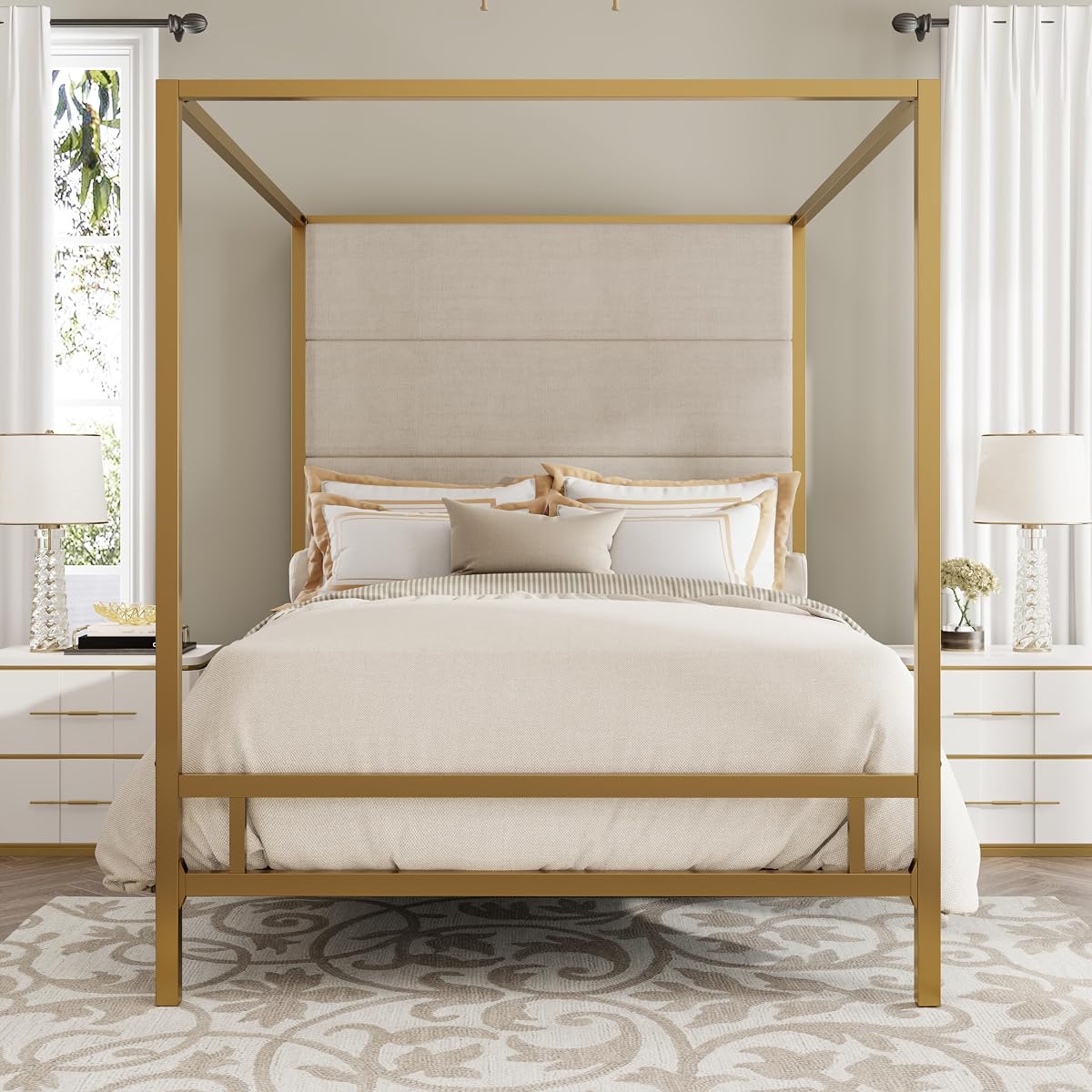 LUMISOL Gold Canopy Bed Frame King