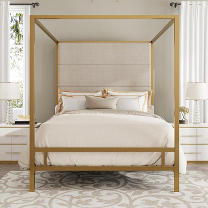 LUMISOL Gold Canopy Bed Frame King