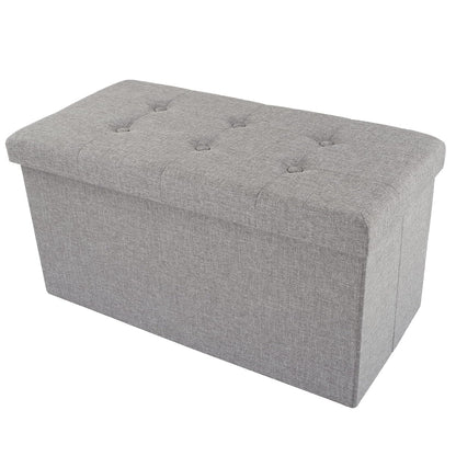 Folding Storage Ottoman - 30-Inch Tufted Footrest, Linen Chest, or Bench with Removable Bin for Living Room, Bedroom, or Dorm (Light Gray)