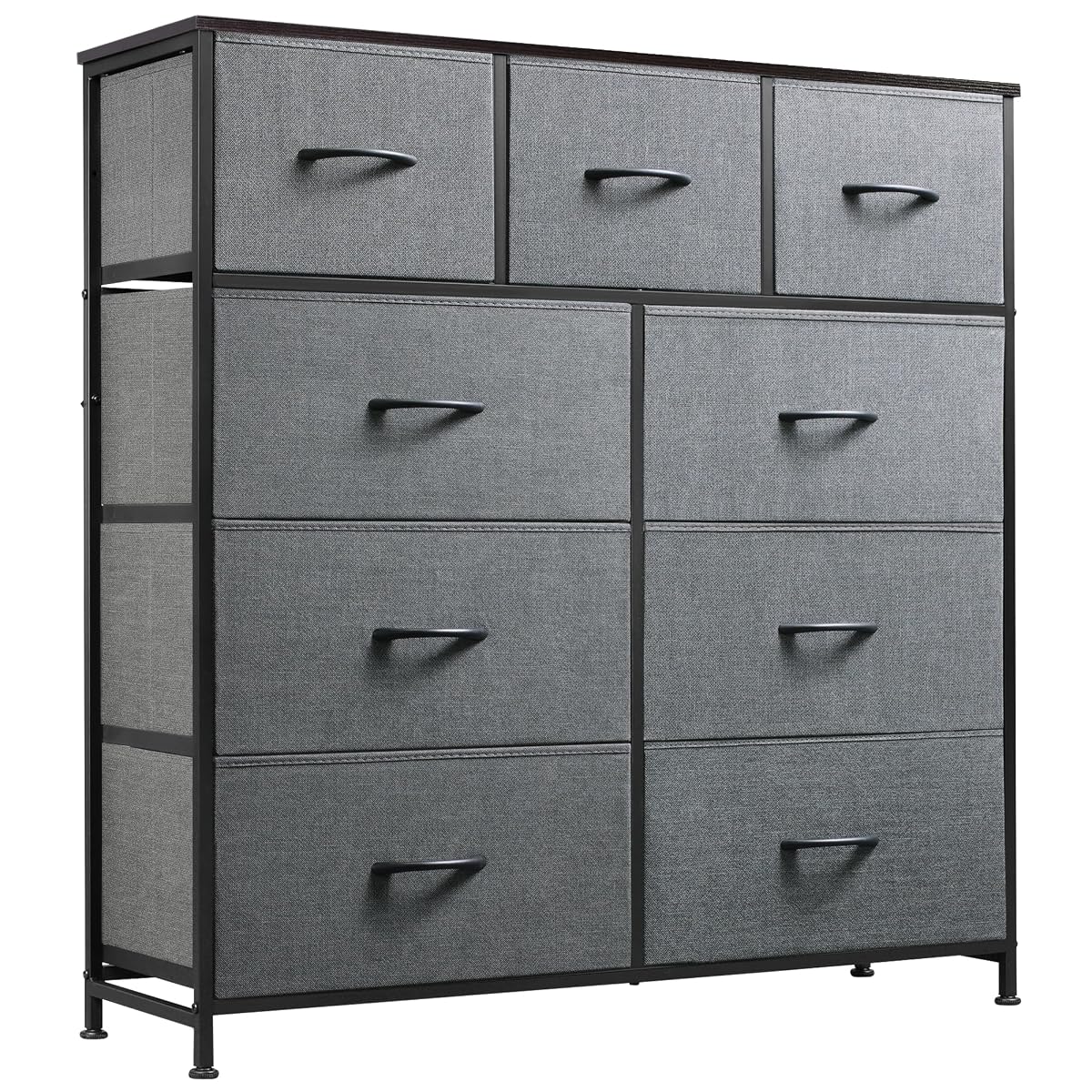 Tall Dresser for Bedroom, 9 Drawer Chest of Drawers, Dark Grey