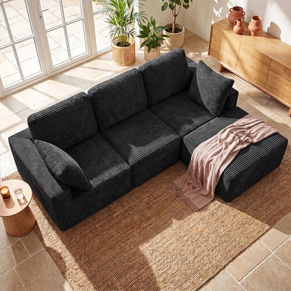 Sectional Couches for Living Room, Modern Boneless Couch with Deep Seat, Upholstered Cloud Sofa, No Assembly Required (Black, L Shaped Sofa)