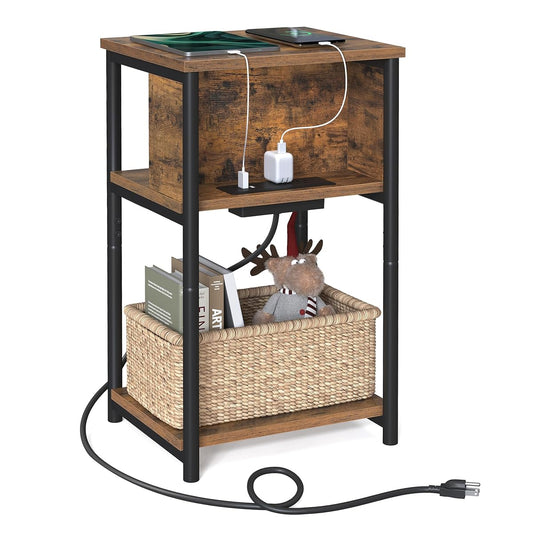 VASAGLE Side Table with Charging Station