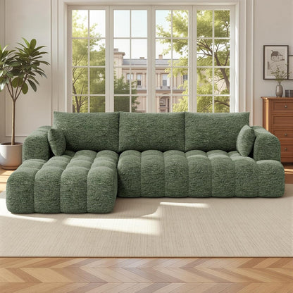 108” Boneless Couch, Cloud Couch with L-Shape Chaise, Modular Sectional Sofa with Oversized Deep Seat,Couch for Living Room Bedroom,No Assembly Required,Green