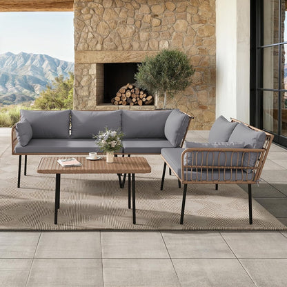 4-Piece Wicker Patio Furniture Set, All Weather PE Rattan Conversation Set Sectional Sofa with Soft Cushions & Side Table, Porch Furniture for Deck, Balcony, Backyard - Gray