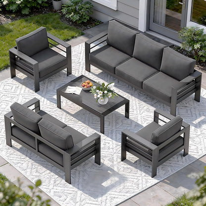 Aluminum Patio Furniture Set for All Weather, Oversized Metal Outdoor Furniture Set with 27.5" Deep Seating and 3.2" Wide Armrest, Outdoor Patio Conversation Sets with 10" Back Suport Cushion