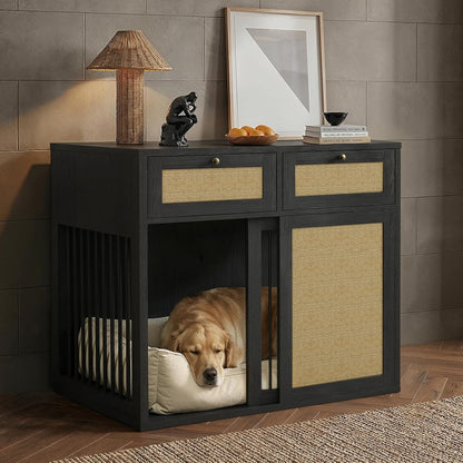 Wooden Dog Crate Furniture, Left Unit, 40 Inch, Black Oak