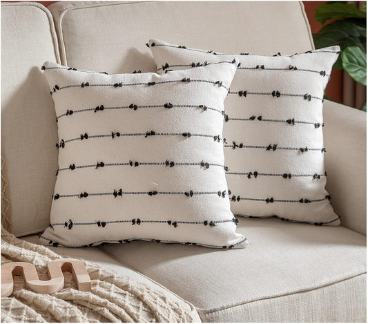Boho Throw Pillow Covers 18x18 inches Beige and Black