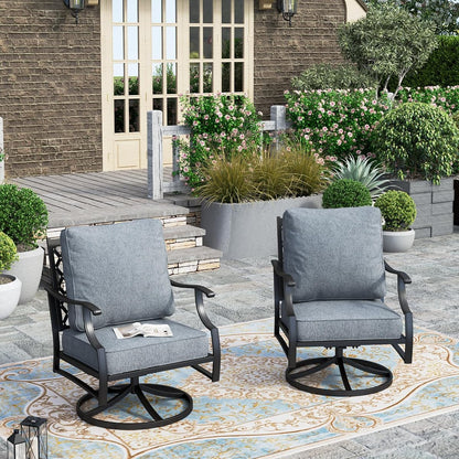 Outdoor Chairs Set of 2, 2 x Patio Chair with Grey Cushions, All Weather Outdoor Furniture for Lawn Garden Backyard Deck(Swivel Chairs)
