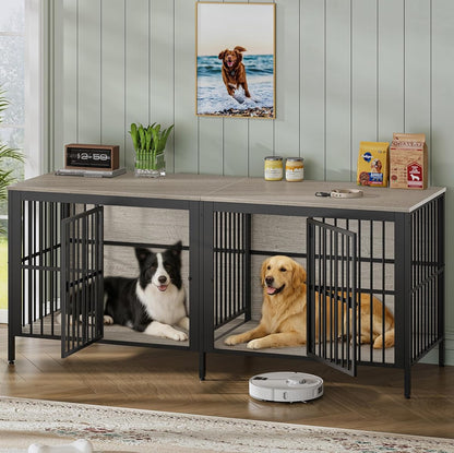 80'' Double Dog Crate Furniture for 2 Dogs