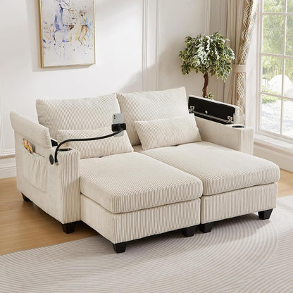 Modern 63" Convertible Chaise Lounge with USB Ports, Phone & Cup Holders