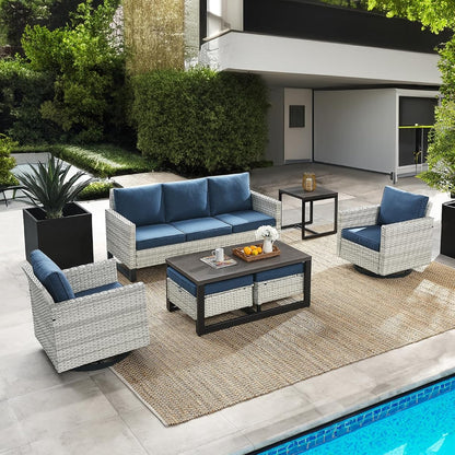 7 Piece Patio Furniture Set Outdoor Sectional Sofa,High Back Patio Swivel Glider Chairs with Ottomans Coffee Table for Porch,Garden,Backyard…