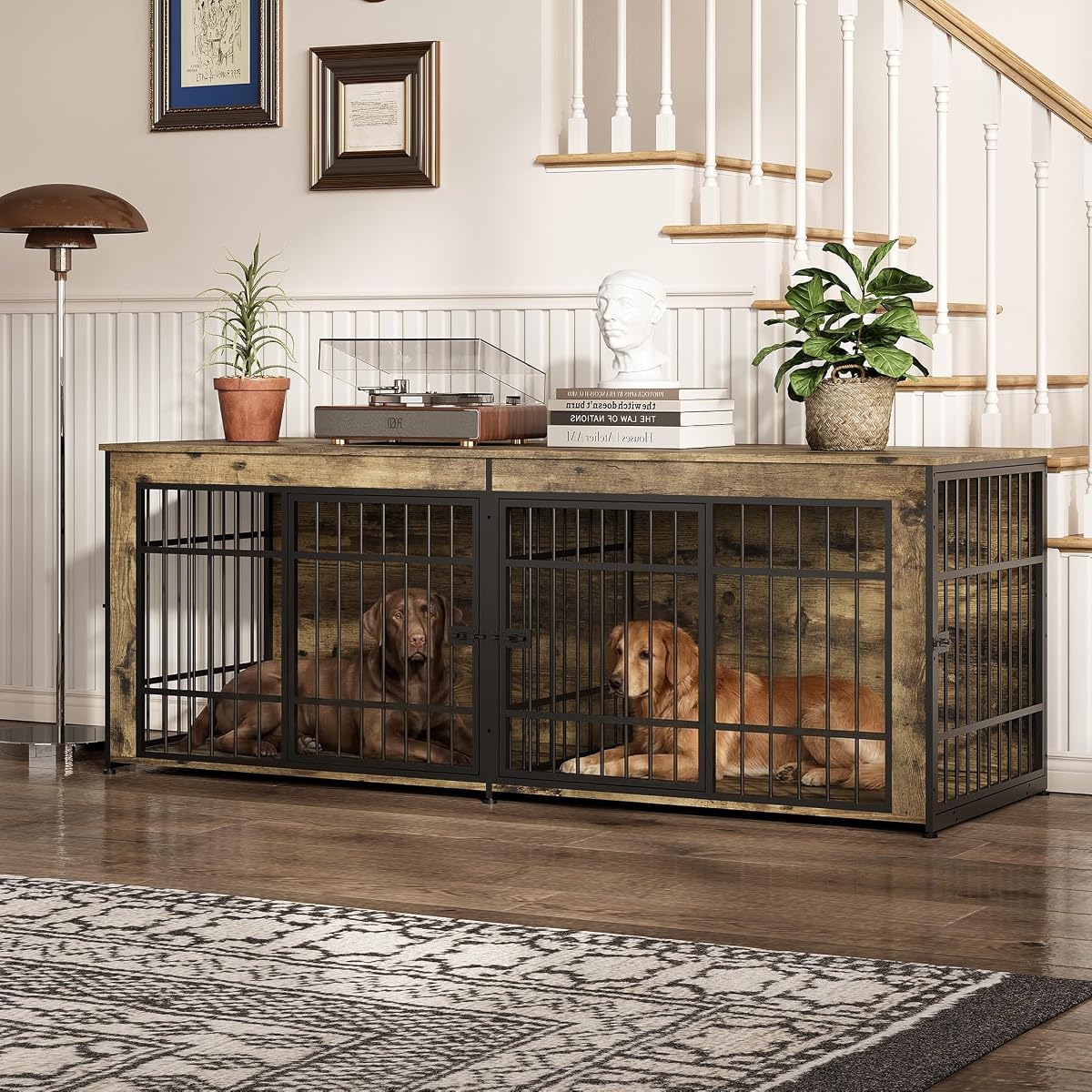 78.7" Dog Crate Furniture, Dog Kennel Furniture with Divider, Lockable