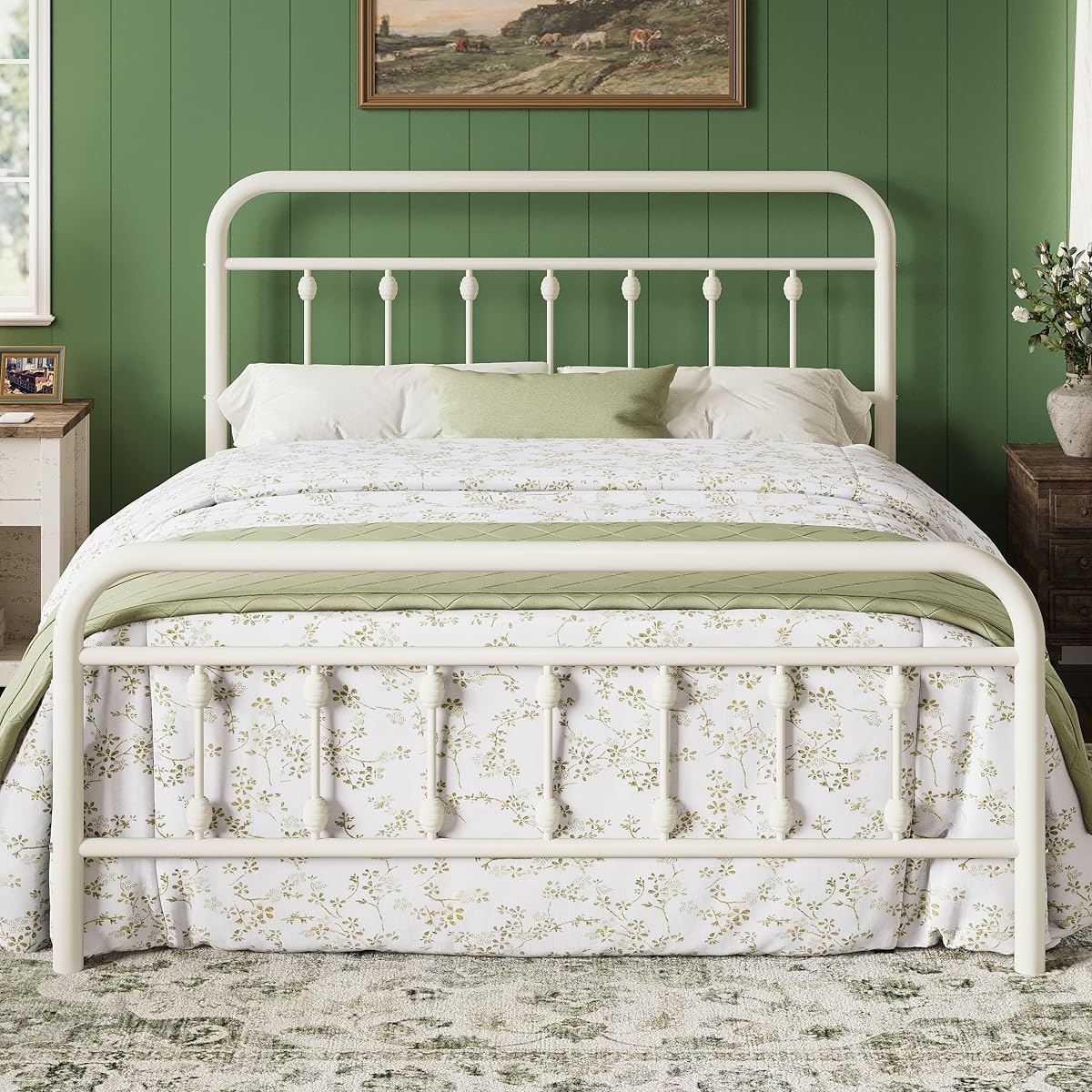 14 Inches Full Size Metal Platform Bed Frame, Off White