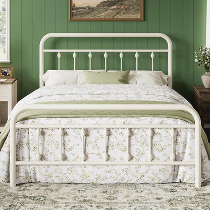 14 Inches Full Size Metal Platform Bed Frame, Off White