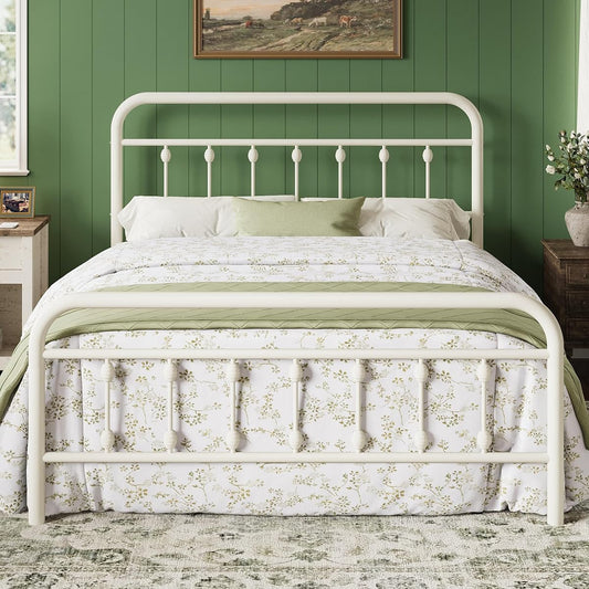 14 Inches Full Size Metal Platform Bed Frame, Off White