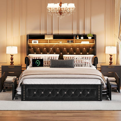 Full Size Bed Frame with 4 Storage Drawers