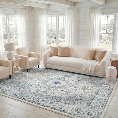 SAFAVIEH Area Rug 8x10 - Evoke Collection - Large - Ivory & Grey, Shabby Chic Oriental Medallion Design, Non-Shedding & Easy to Clean, Ideal for Living Room, Bedroom, Dining Space (EVK220D)