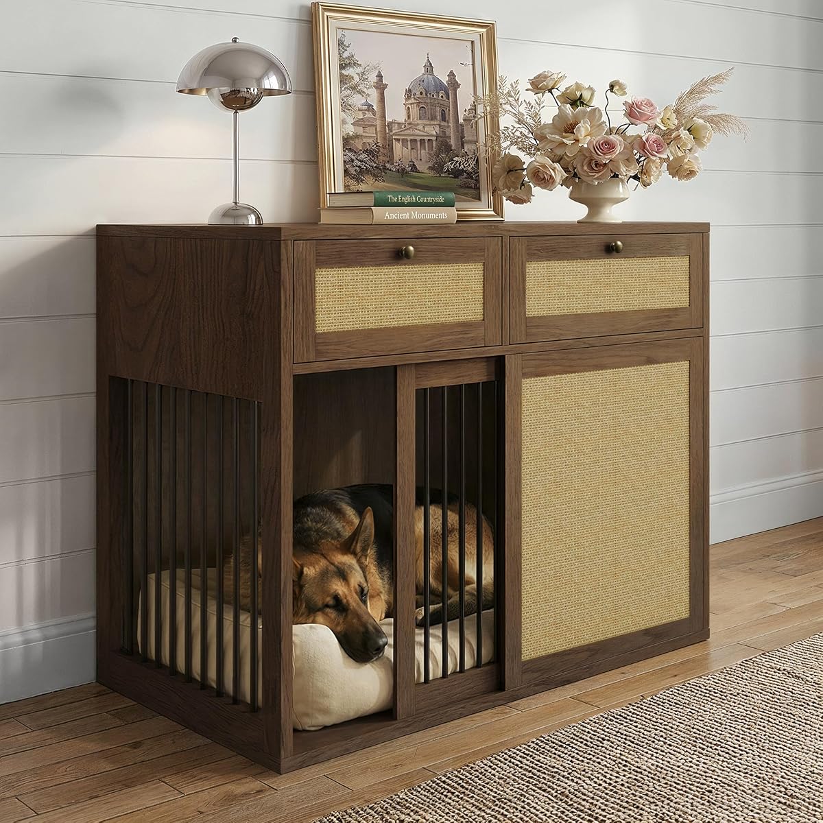 Wooden Dog Crate Furniture, Left Unit, 40 Inch, Daek Oak