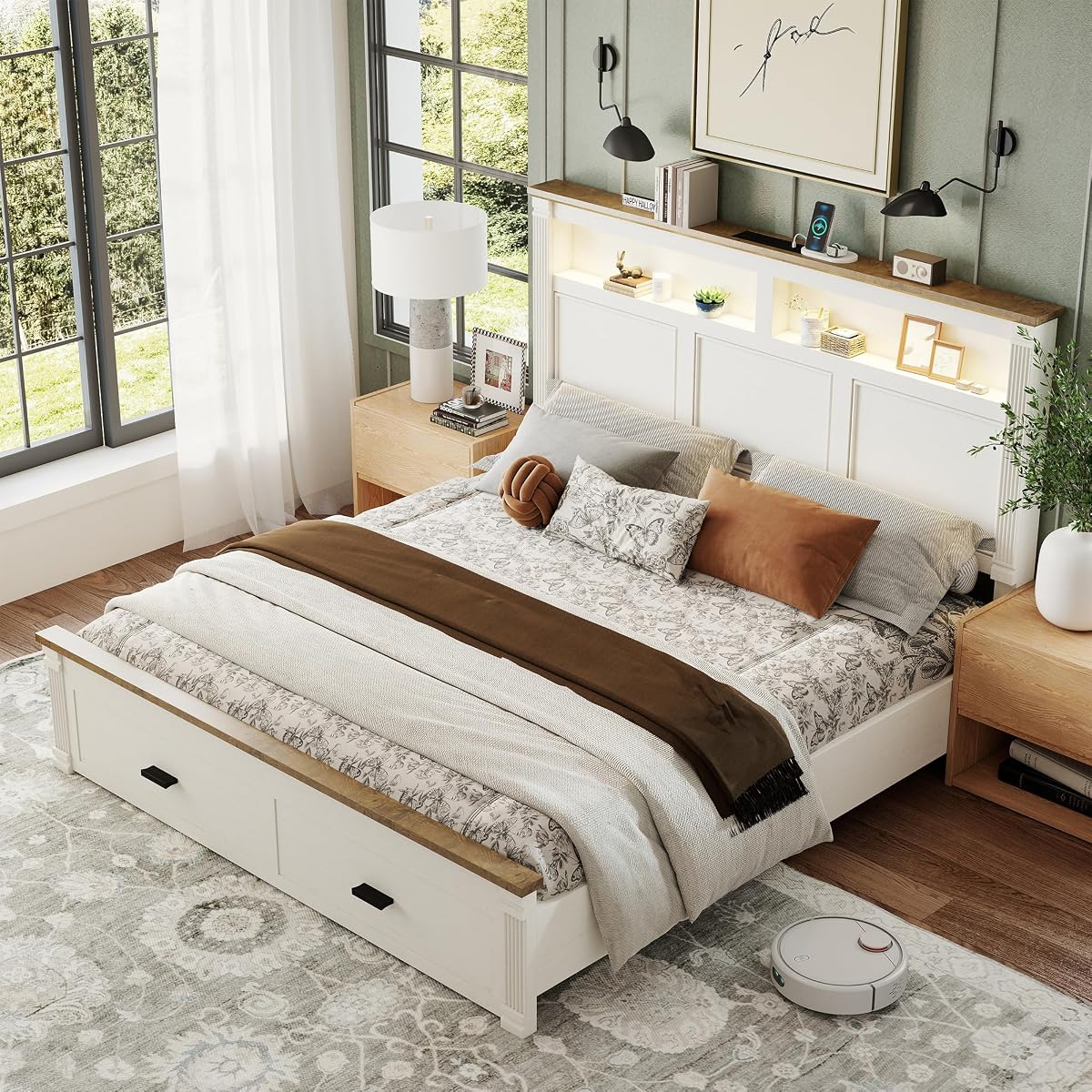 54" Tall King Bed Frame with Farmhouse Roman Column Headboard