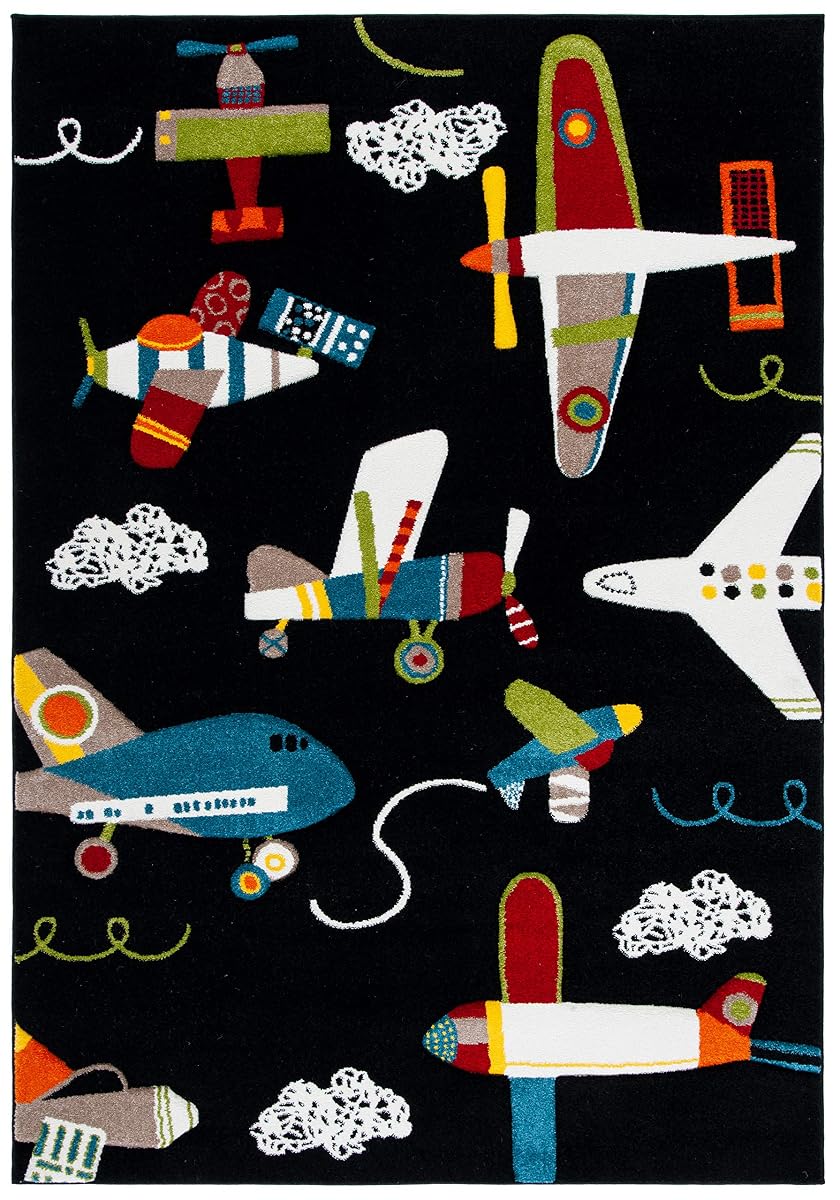 SAFAVIEH Carousel Kids Collection Accent Rug - 2' x 3', Black & Ivory, Non-Shedding & Easy Care, Ideal for High Traffic Areas for Boys & Girls in Playroom, Nursery, Bedroom (CRK167Z)