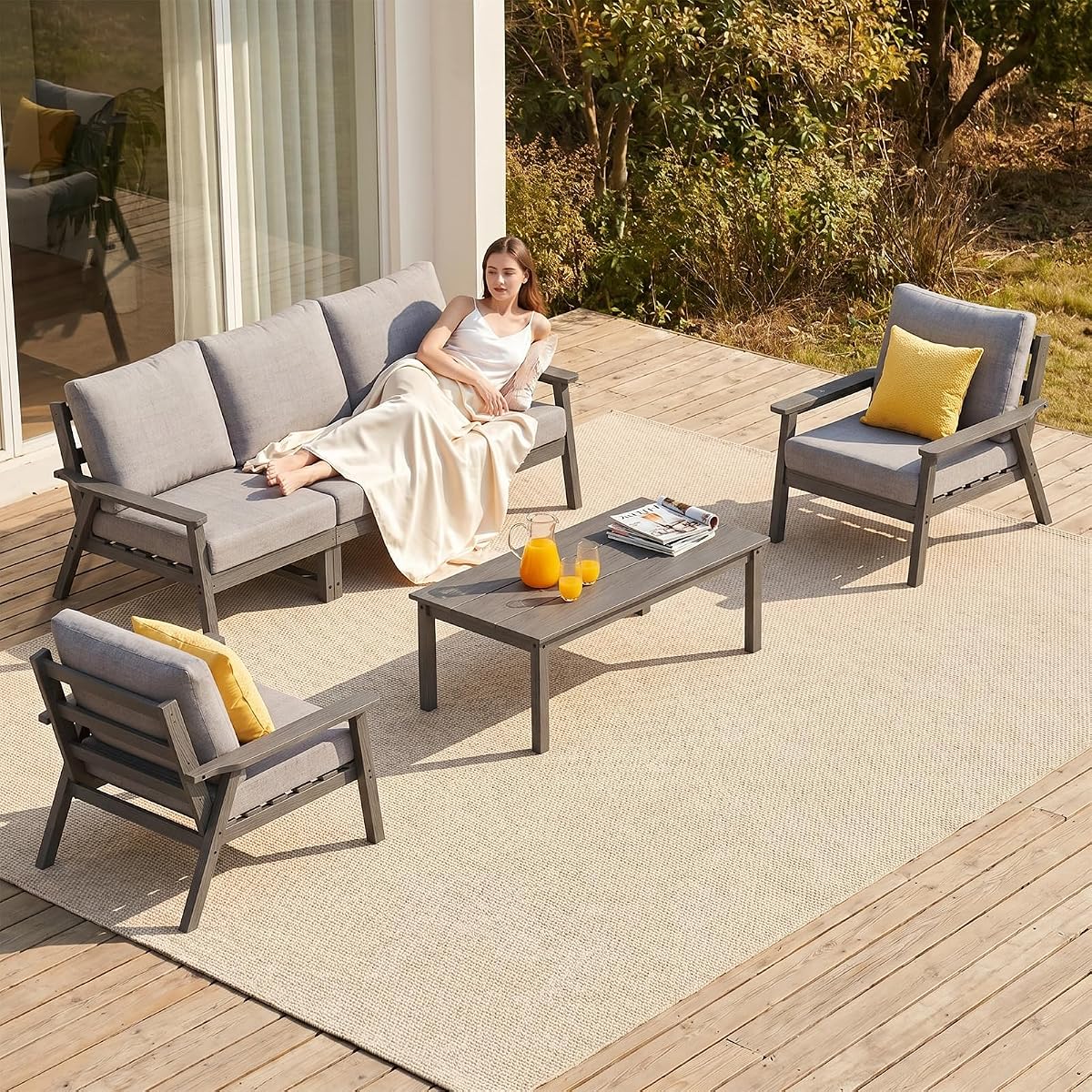 HDPE Patio Furniture Set, 6 Piece Sectional Outdoor Furniture Set
