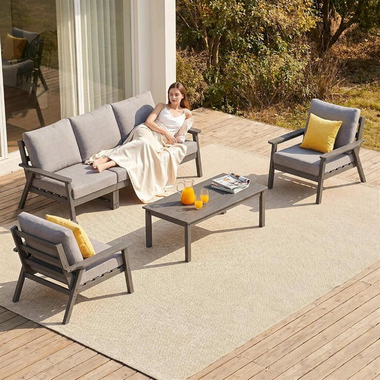 HDPE Patio Furniture Set, 6 Piece Sectional Outdoor Furniture Set