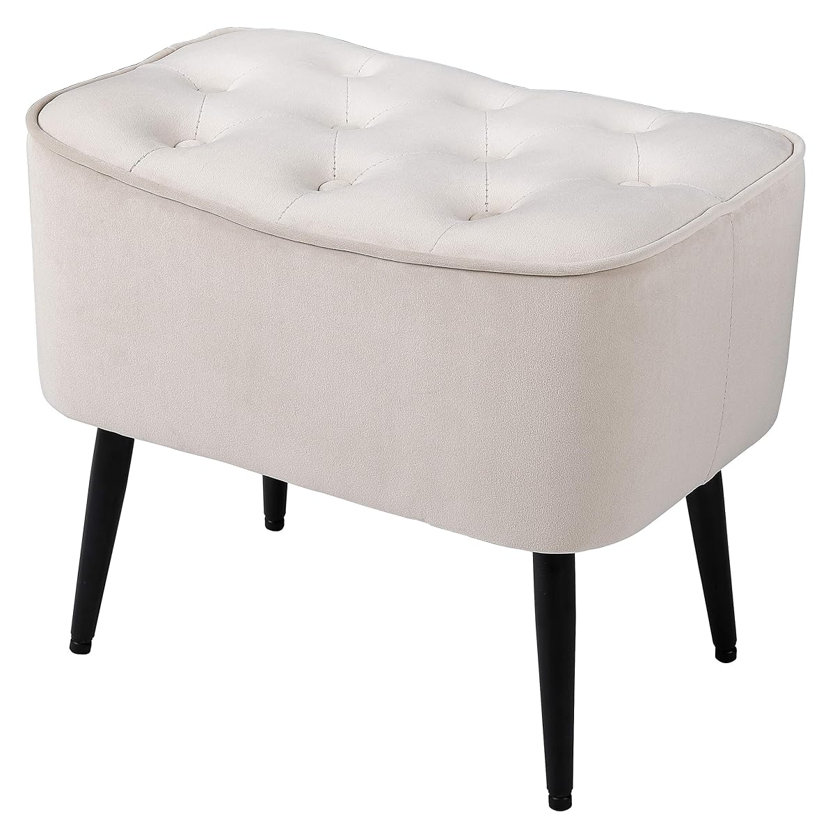 Tufted Curve Ottoman Velvet Foot Stool - Modern Upholstered Padded Footrest for Living Room or Bedroom - Small Cushioned Accent Chair for Couch, Sofa, or Extra Seating (Tan)