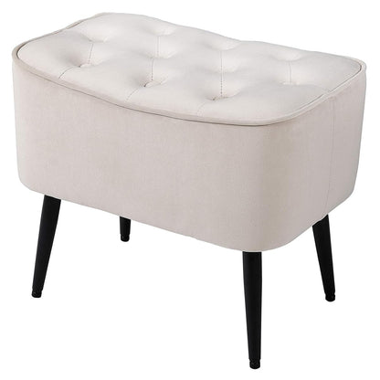 Tufted Curve Ottoman Velvet Foot Stool - Modern Upholstered Padded Footrest for Living Room or Bedroom - Small Cushioned Accent Chair for Couch, Sofa, or Extra Seating (Tan)