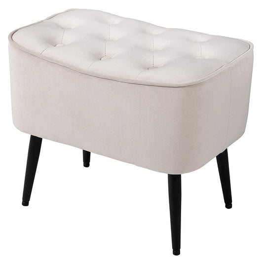 Tufted Curve Ottoman Velvet Foot Stool - Modern Upholstered Padded Footrest for Living Room or Bedroom - Small Cushioned Accent Chair for Couch, Sofa, or Extra Seating (Tan)