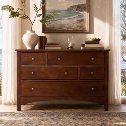 Jacob Solid Wood 5-Drawer Dresser for Bedroom, Living Room（Walnut）