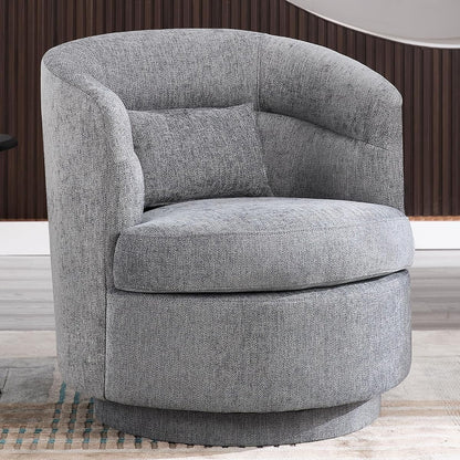 Swivel Accent Chair, 360 Degree Round Swivel Barrel Chair with Pillow, Upholstered Comfy Barrel Armchair Single Club Sofa Chair for Living Room,Bedroom, Reading Room, Dark Grey