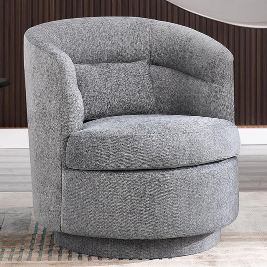 Swivel Accent Chair, 360 Degree Round Swivel Barrel Chair with Pillow, Upholstered Comfy Barrel Armchair Single Club Sofa Chair for Living Room,Bedroom, Reading Room, Dark Grey