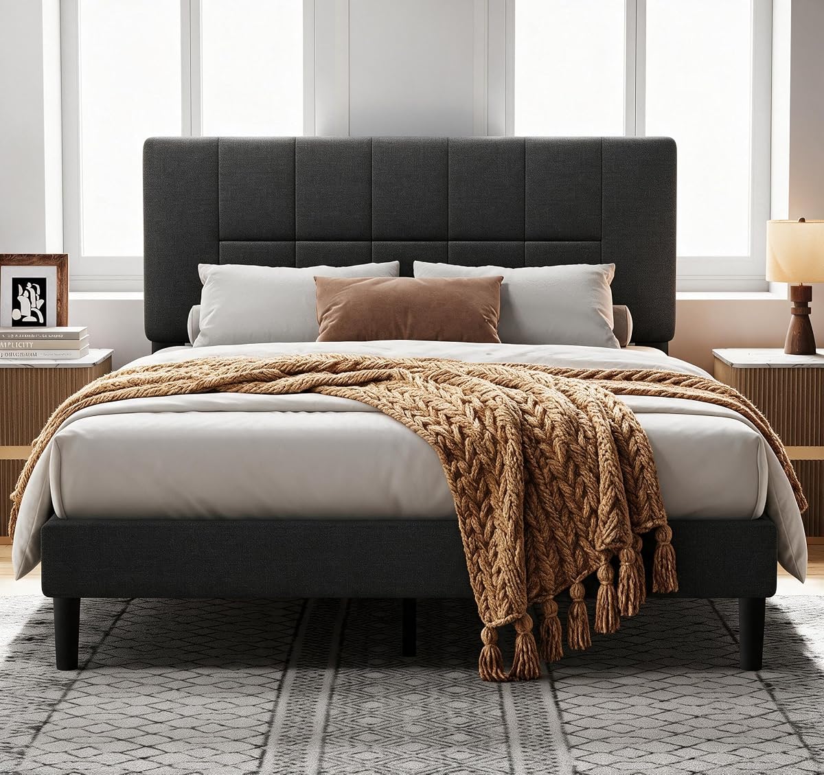 Amada Full Size Bed Frame with Upholstered Adjustable Headboard