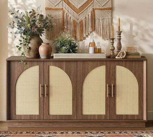 63.8" Sideboard Buffet Cabinet with Storage, Natural Walnut