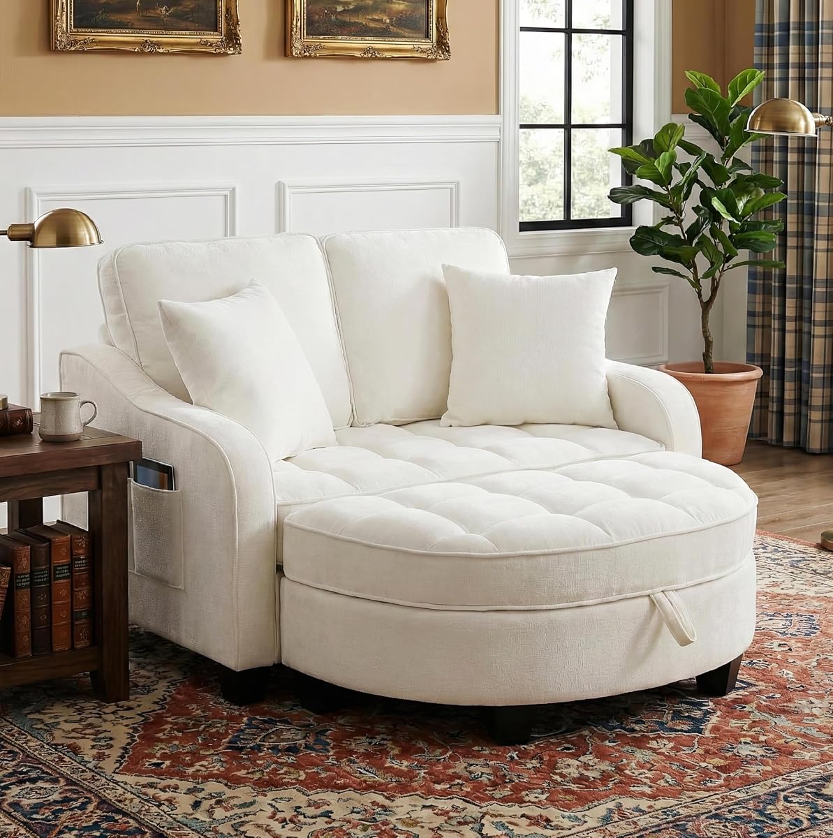 Round Chaise Lounge Chair with Storage Ottoman