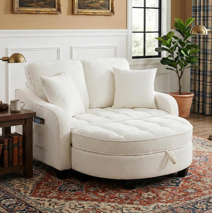 Round Chaise Lounge Chair with Storage Ottoman