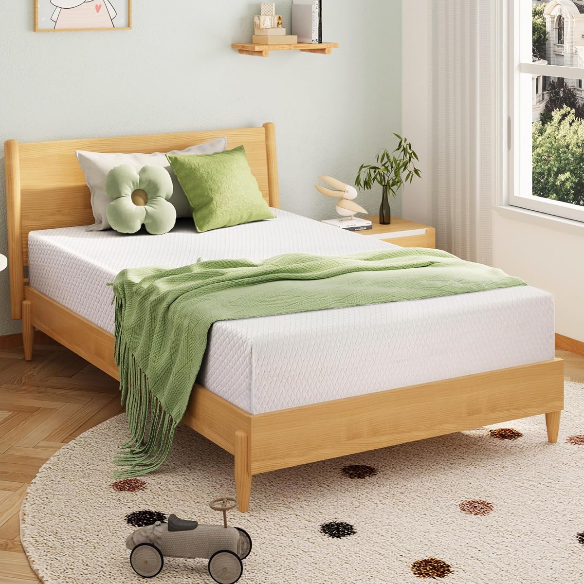 EGOHOME 5 Inch Twin Mattress for Kids, Green Tea Memory Foam, Bed in A Box