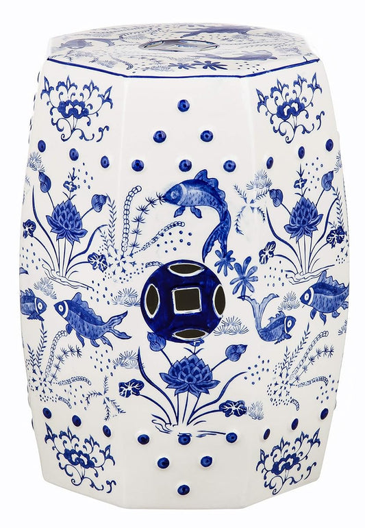 Blue hand-painted ceramic garden stool