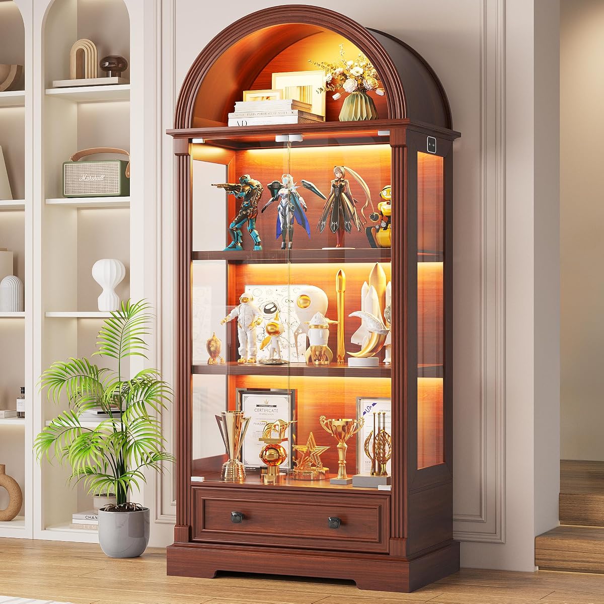 Curio Cabinet with Glass Doors & LED Lights