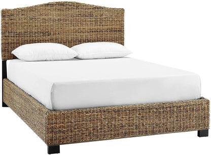 Serena Bed, Handwoven Natural Fiber Rattan Headboard and Footboard Set, Banana Leaf, Queen