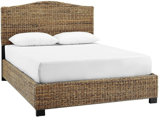 Serena Bed, Handwoven Natural Fiber Rattan Headboard and Footboard Set