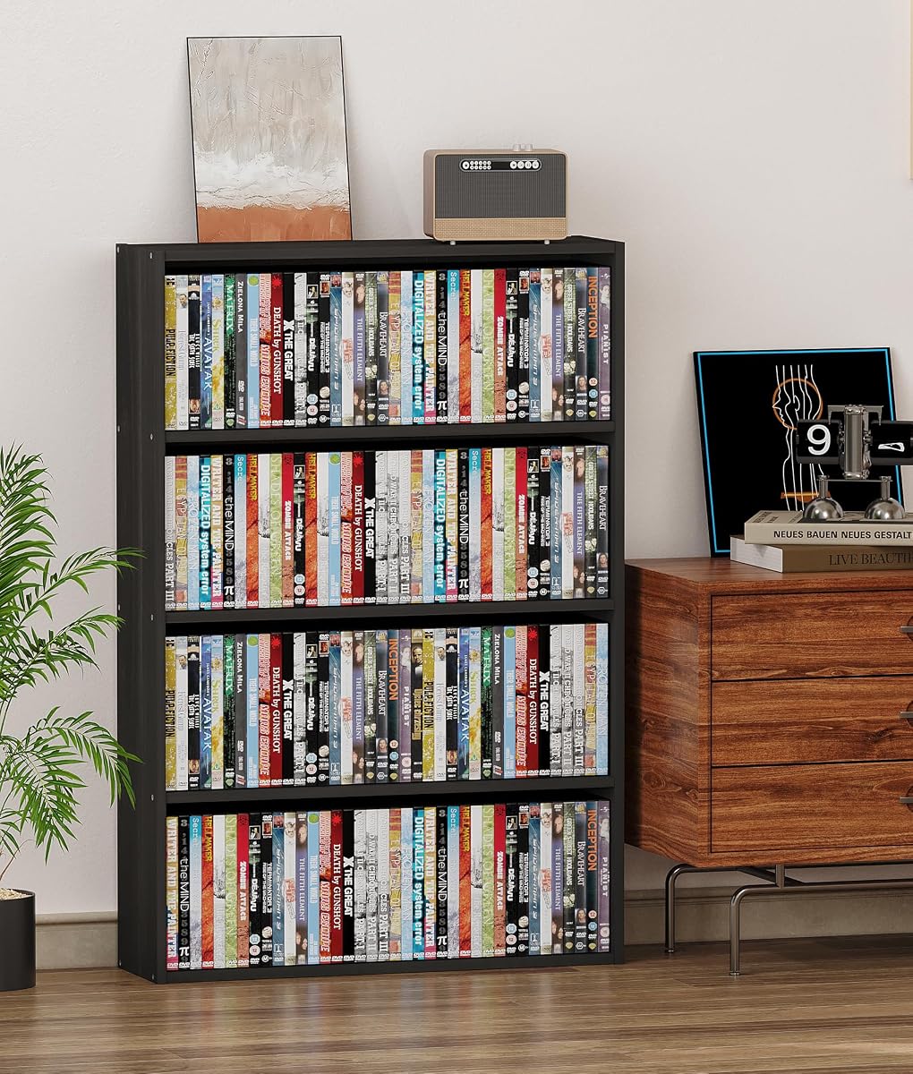 DVD Storage Cabinet Shelf, 4 Tier Media Storage Tower for CDs & Video Games