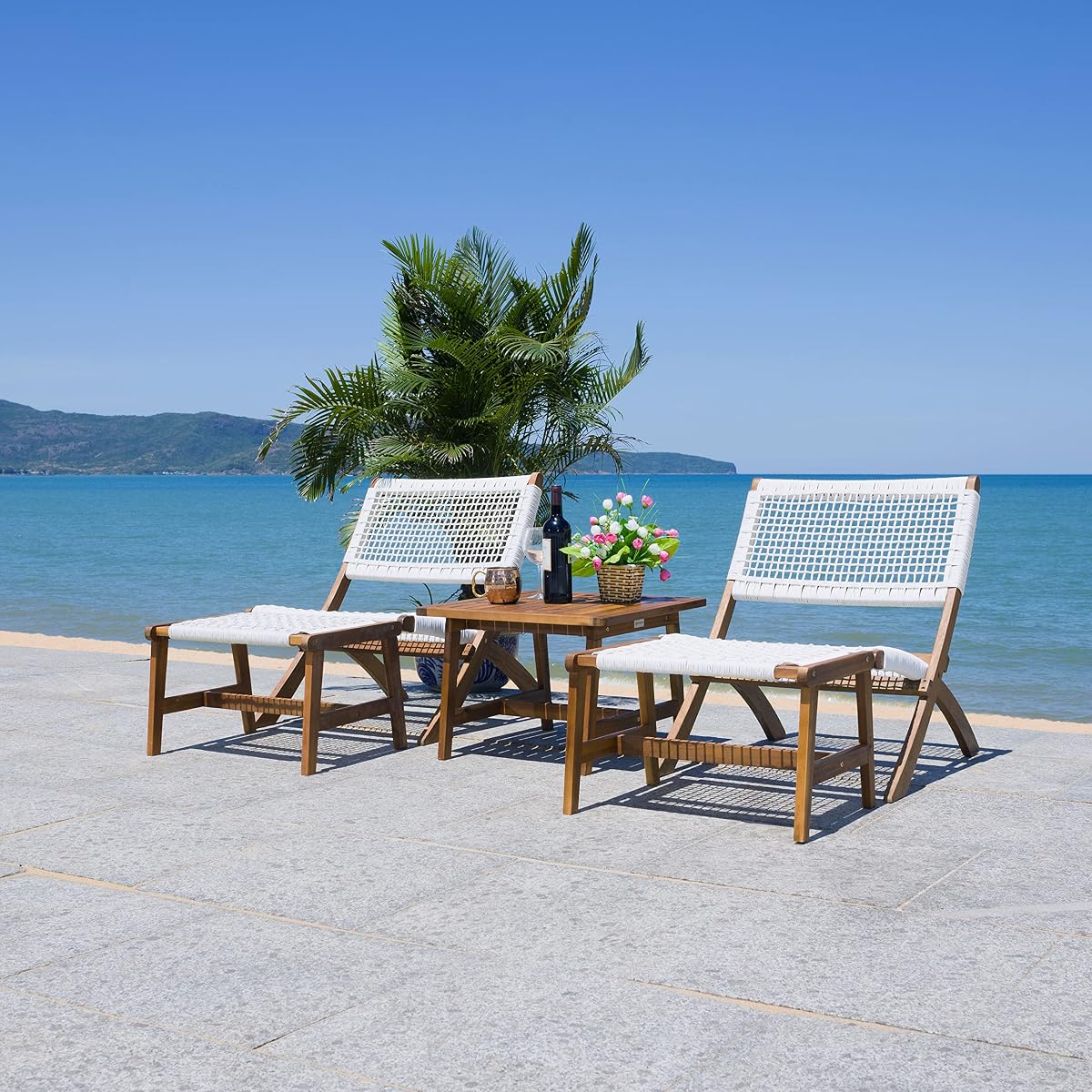 SAFAVIEH Outdoor Collection Casella Natural/White Woven 5-Piece Patio Set