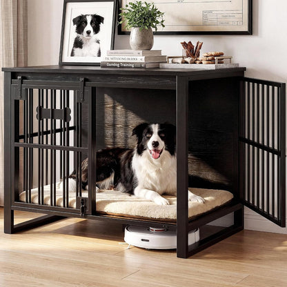39.4" L Dog Crate Furniture with Sliding Door, Wooden Dog Kennel