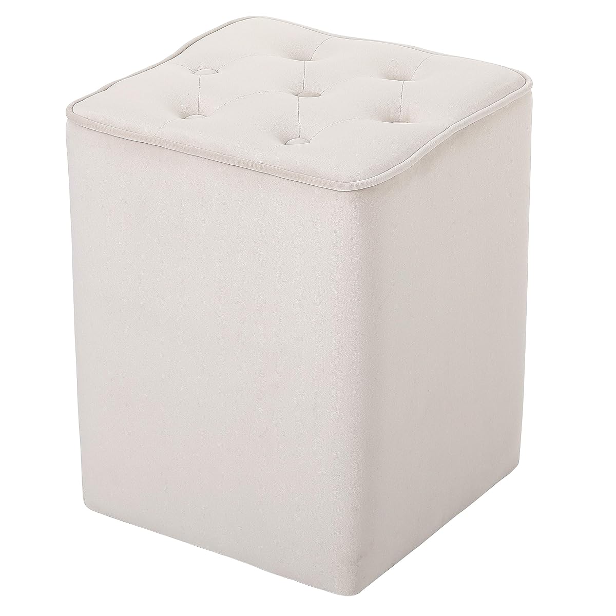 Tufted Tan Velvet Ottoman Foot Stool - Square - Soft Compact Padded Stool - Great for The Living Room, Bedroom and Kids Room - Upholstered Small Furniture