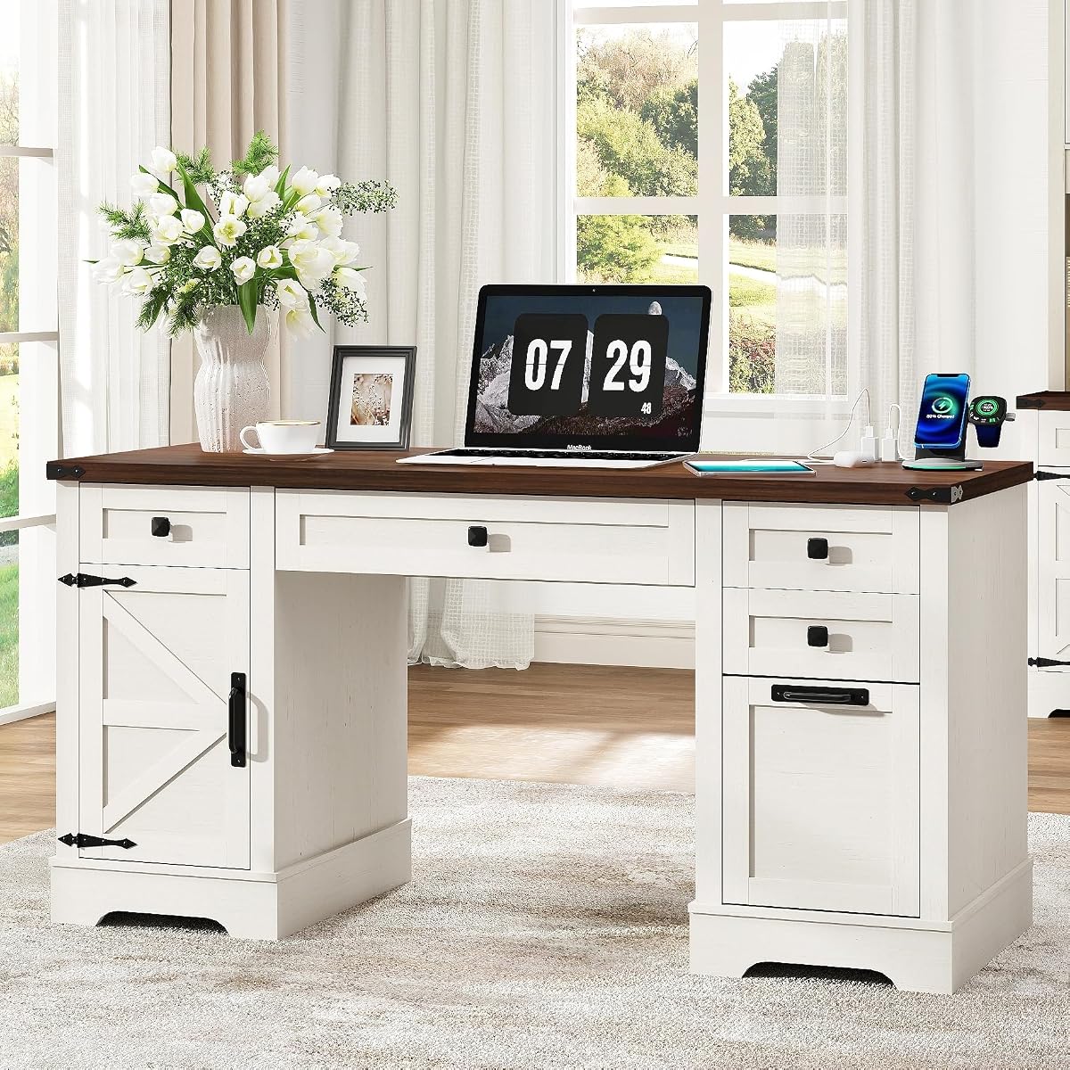 58'' Farmhouse Home Office Desk with Drawers